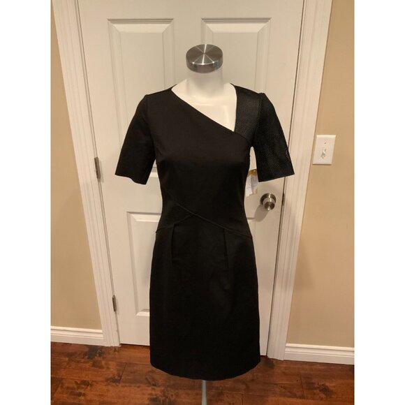Elie Tahari Black V-Neck Pencil Short Sleeve Dress w/ Mesh Panels, Size 2 - Picture 1 of 7